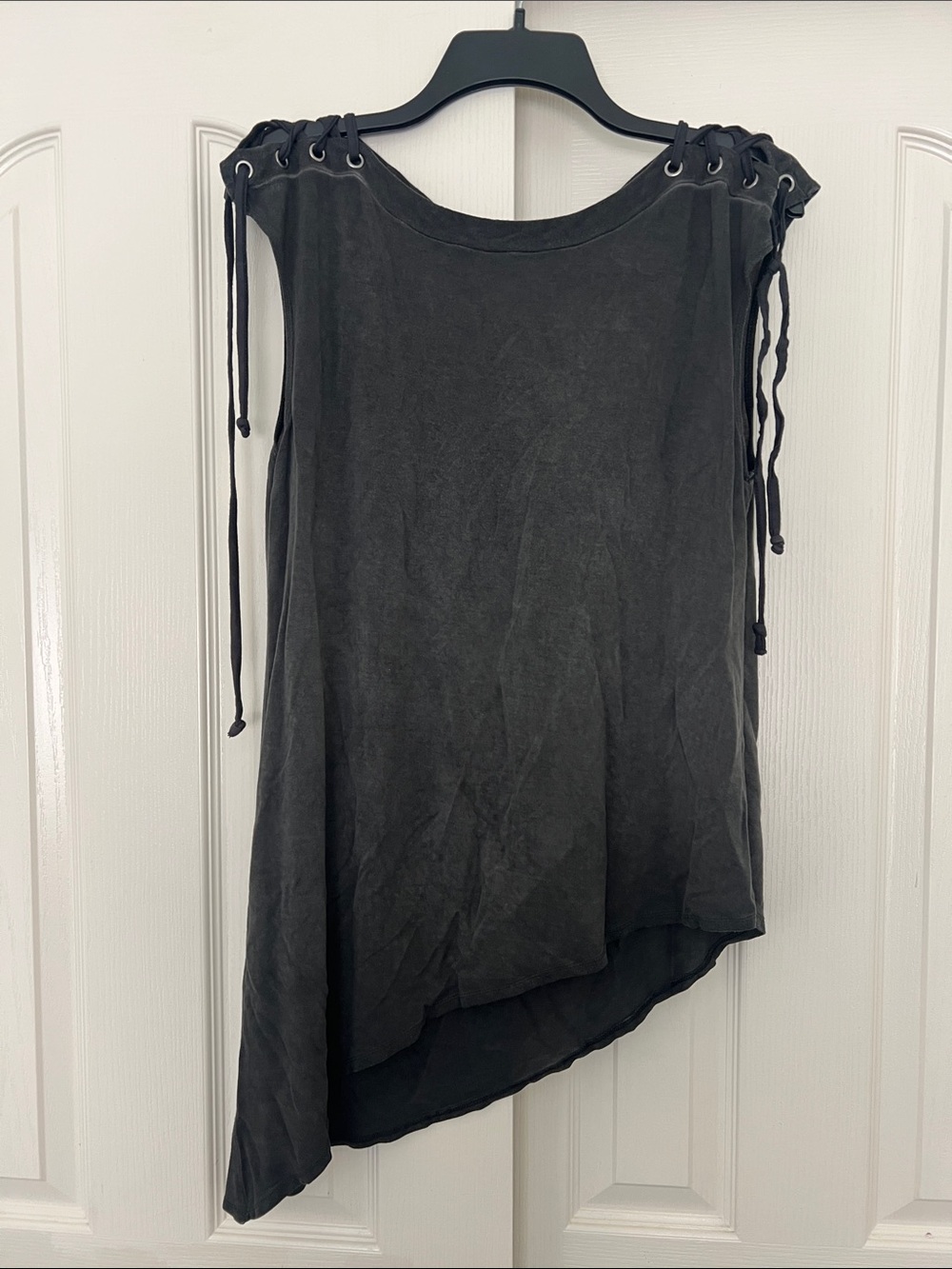 Rock & Republic Black Asymmetric Lace-Up Shoulder Tank